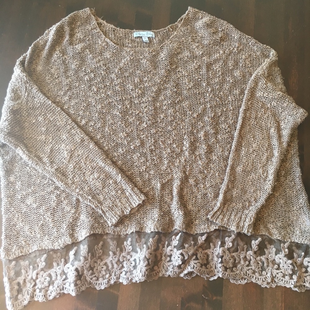 Beautiful Mocha Sweater with Lace Trim